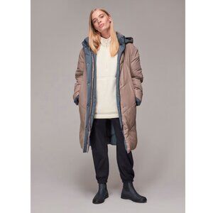 Whistles Tessa Jacket Puffer Coat Reversible Parka Womens Extra Small Tan Blue